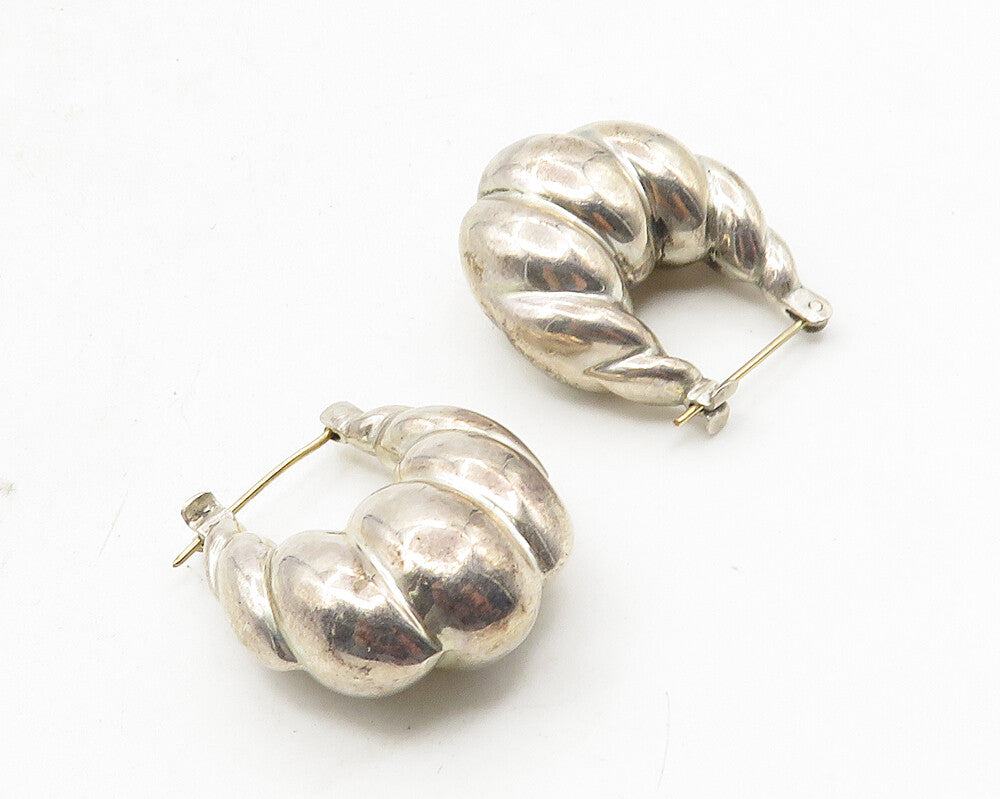 BAYANIHAN 925 Silver & 14K GOLD  Vintage Hollow Fluted Hoop Earrings  EG5140