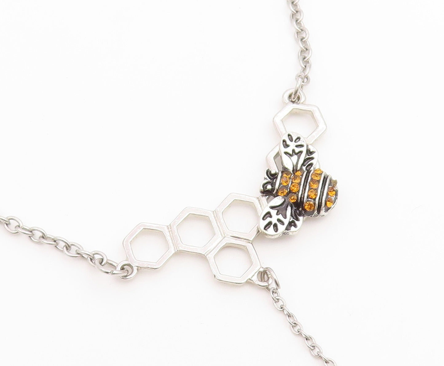 925 Sterling Silver Vintage Necklace Citrine Honeycomb & Bumblebee Drop  NE4912
