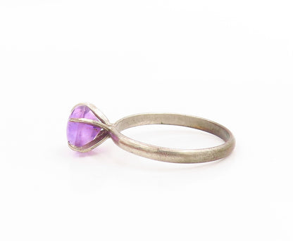 925 Sterling Silver Vintage Ring Cabochon Amethyst Solitaire Band Sz 5.5 RG34121
