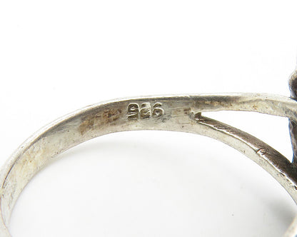 NAVAJO 925 Sterling Silver  Vintage Etched Love Heart Band Ring Sz 8  RG14510