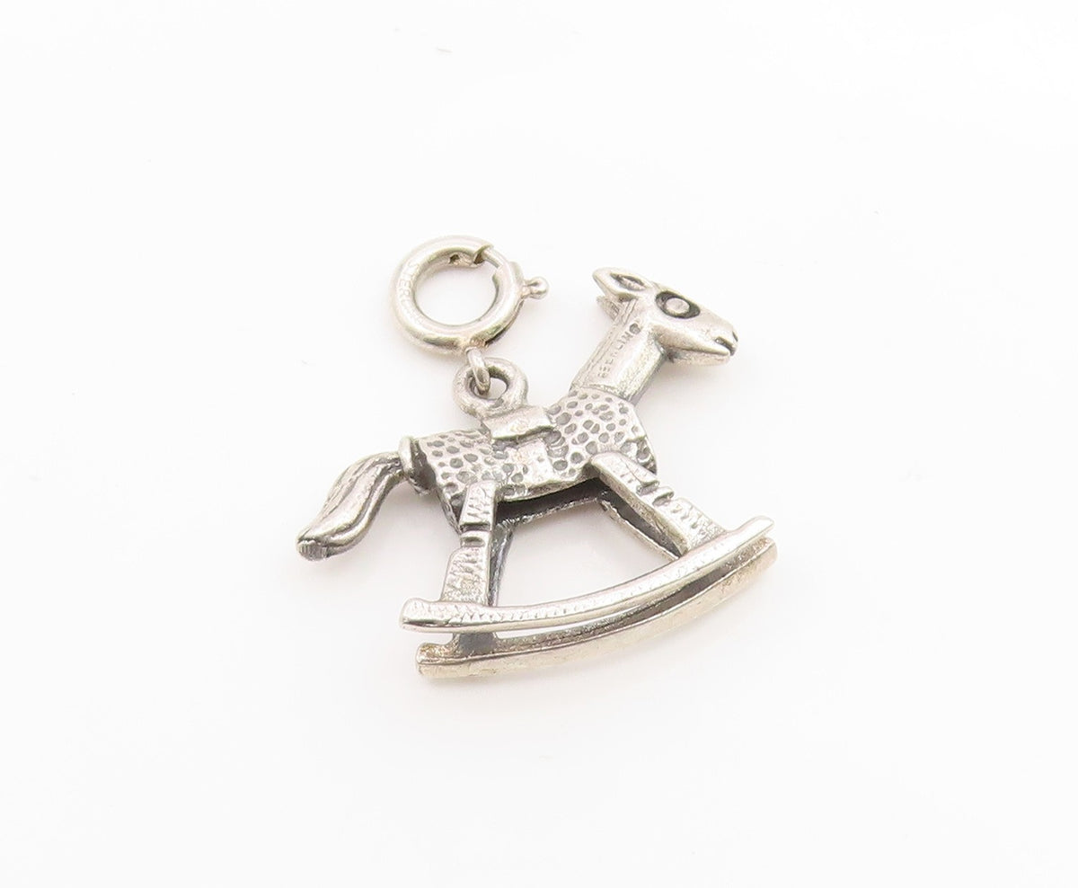 925 Sterling Silver Vintage Pendant Miniature Baby Rocking Horse Charm  PT25924