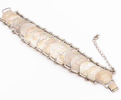 925 Sterling Silver Vintage Bracelet Articulated Liberty Multi Coin Link BT12157