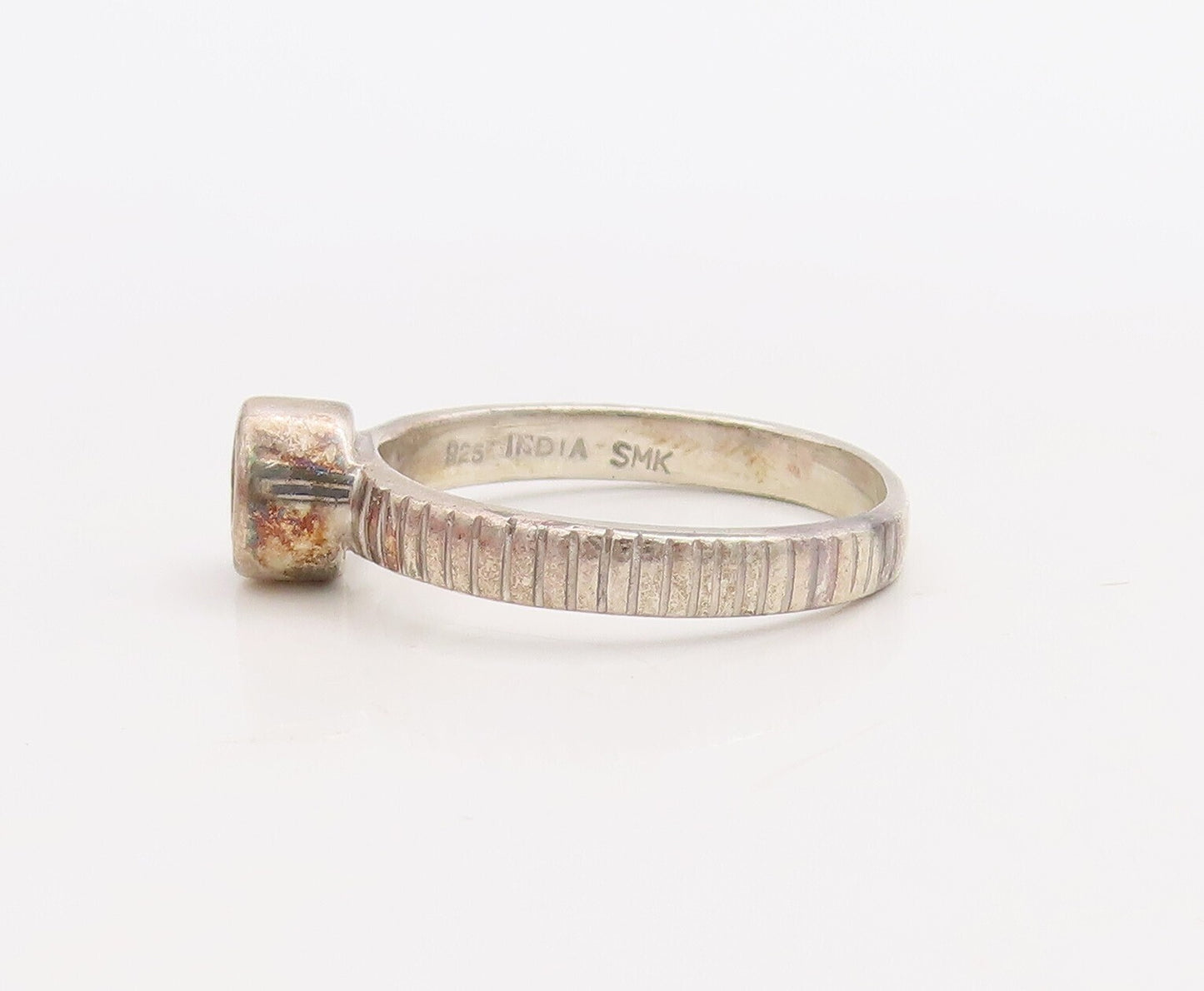 925 Sterling Silver Vintage Ring Etched Stackable Round Citrine  Sz 8  RG30530