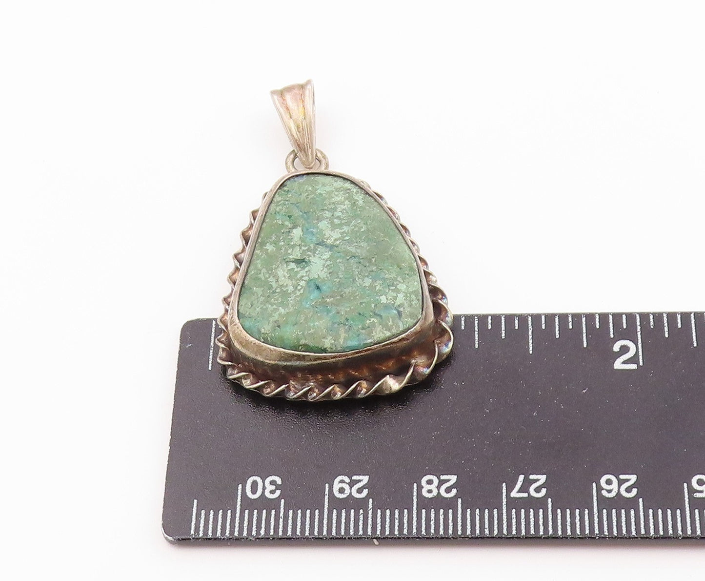 925 Sterling Silver Vintage Pendant Cabochon Turquoise Twisted Rope Edge PT26476