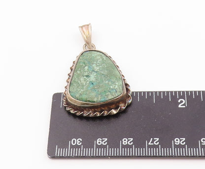 925 Sterling Silver Vintage Pendant Cabochon Turquoise Twisted Rope Edge PT26476