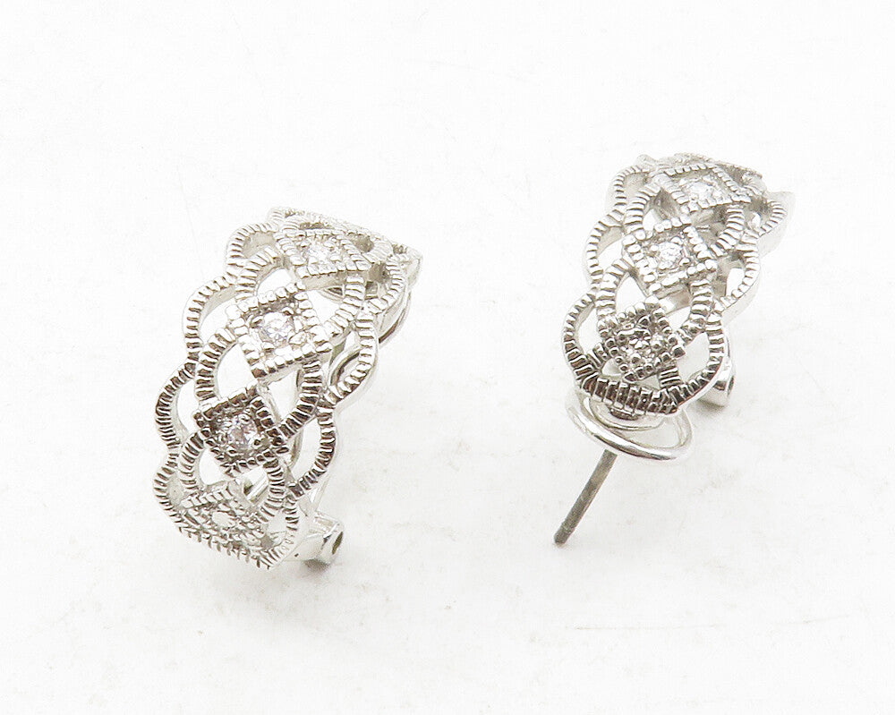 925 Sterling Silver  Topaz Open Design Shiny Curved Drop Earrings  EG6366