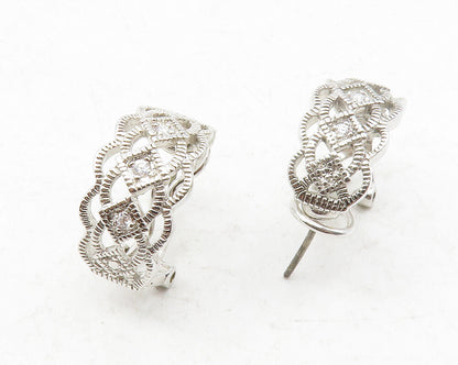 925 Sterling Silver  Topaz Open Design Shiny Curved Drop Earrings  EG6366