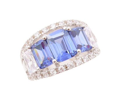 925 Sterling Silver Vintage Ring Rectangle Sapphire Halo Topaz  Sz 7 RG30603