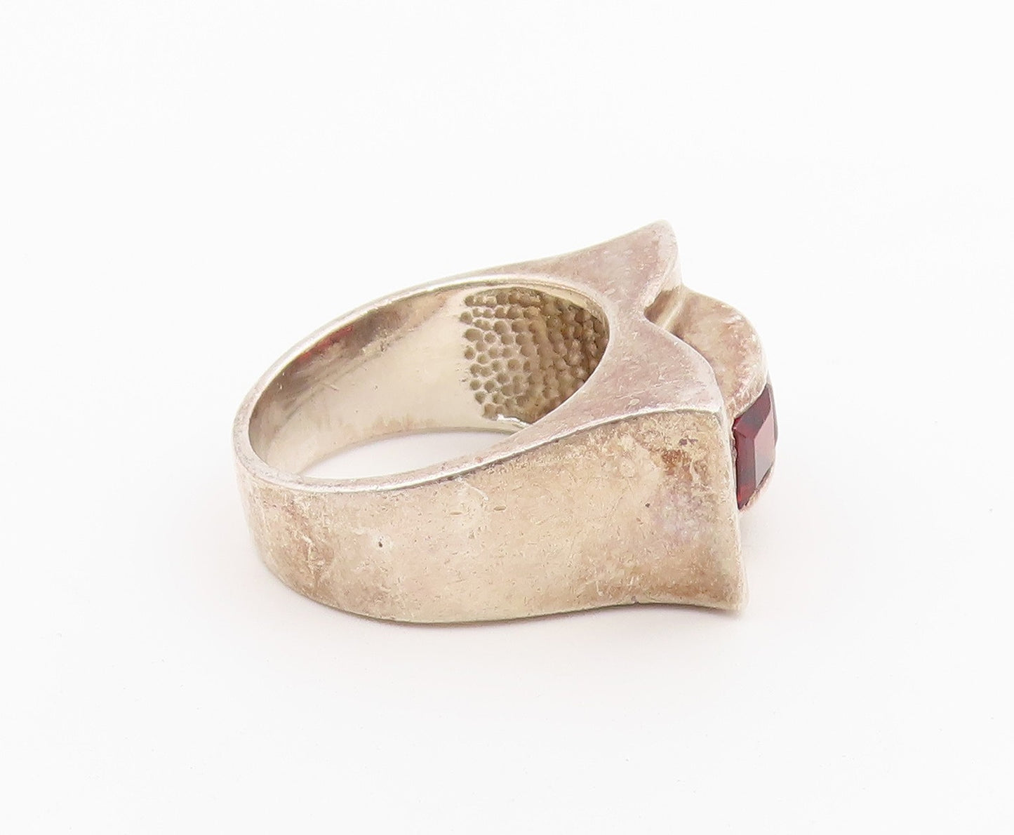 925 Sterling Silver Vintage Ring Chunky Channel Set Garnet Band  Sz 8.5  RG36486