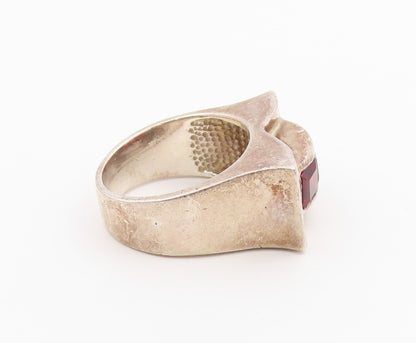 925 Sterling Silver Vintage Ring Chunky Channel Set Garnet Band  Sz 8.5  RG36486
