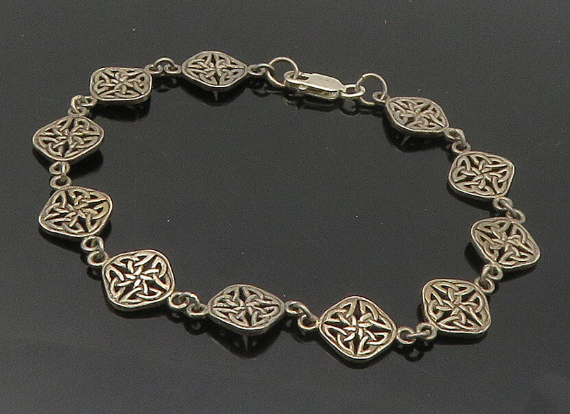 PETER STONE 925 Sterling Silver  Vintage Celtic Knot Chain Bracelet  BT6503