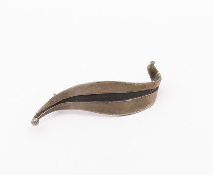 MARICELA MEXICO 925 Silver  Vintage Oxidized Floral Leaf Brooch Pin  BP4319