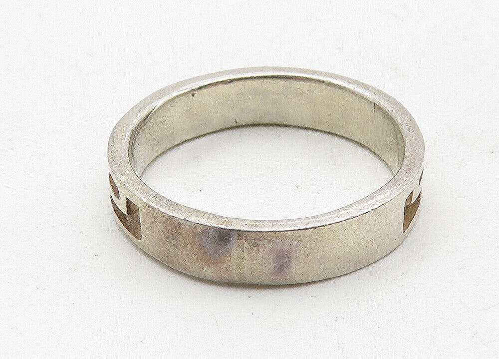 925 Sterling Silver  Vintage Shiny Greek Key Pattern Band Ring Sz 7.5  RG10505