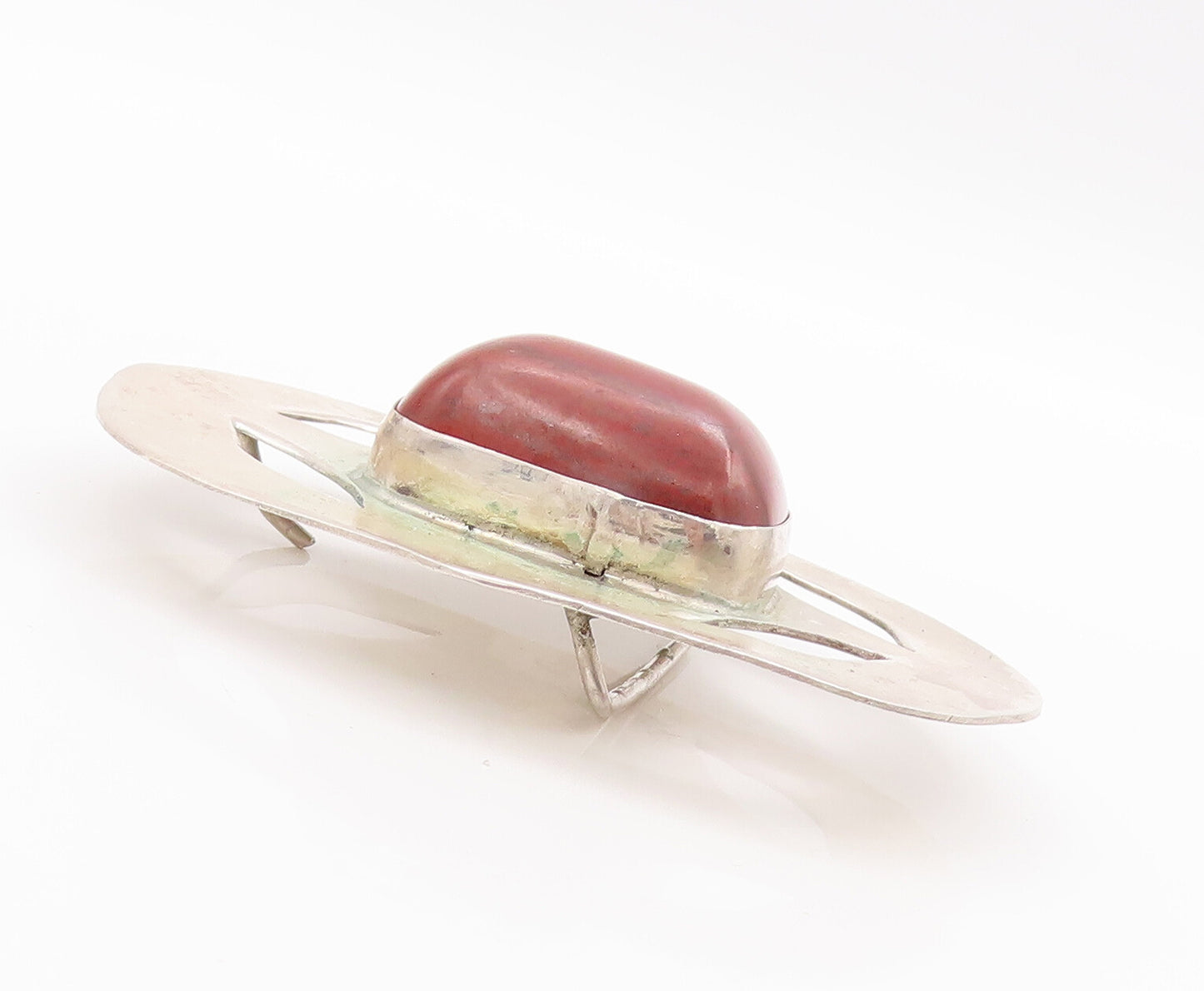 925 Sterling Silver Vintage Belt Buckle Carved Red Cabochon Gemstone  TR3765