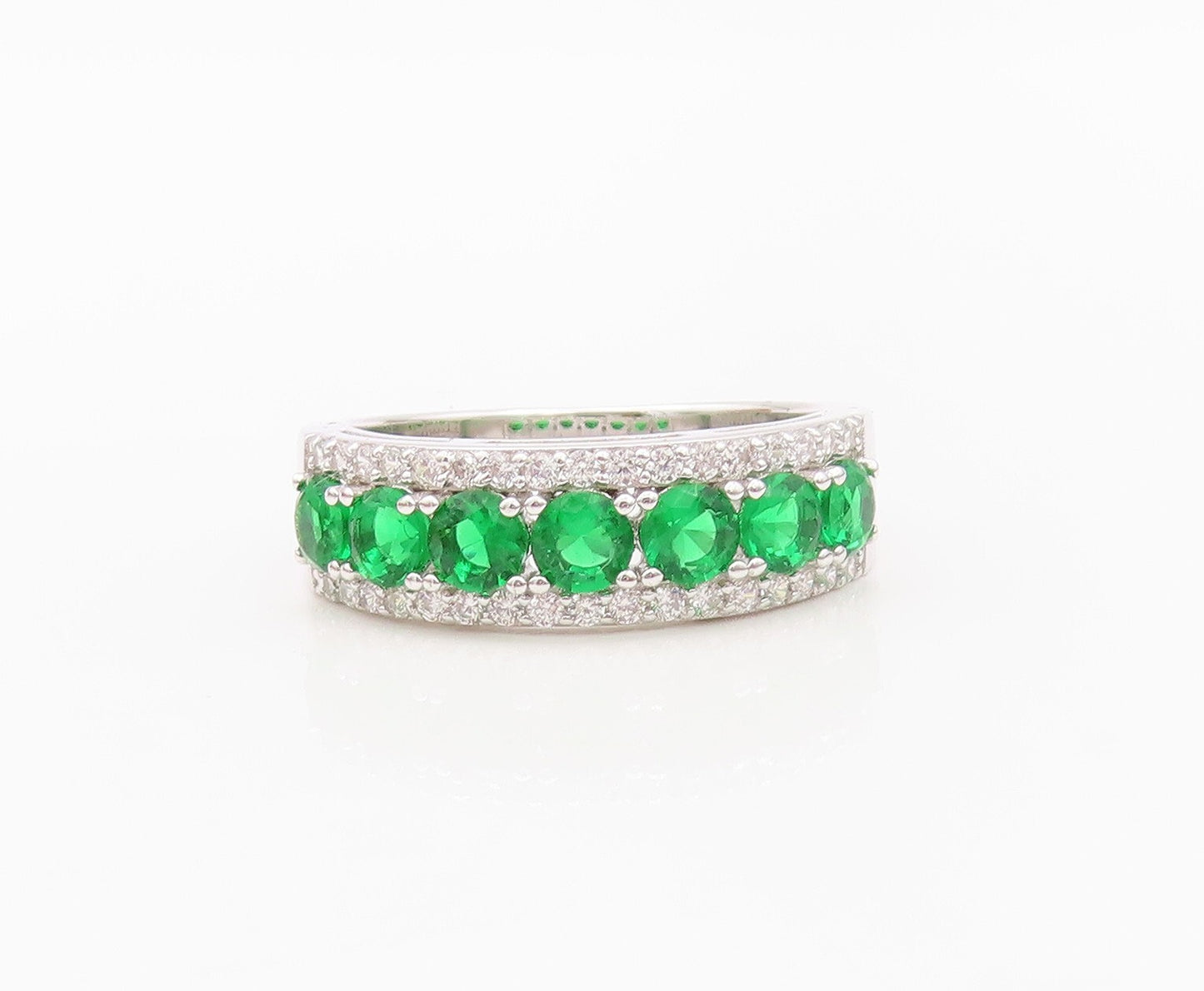 925 Sterling Silver Vintage Ring Round Peridot & CZ Bands  Sz 7.5  RG30145