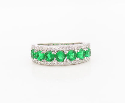 925 Sterling Silver Vintage Ring Round Peridot & CZ Bands  Sz 7.5  RG30145