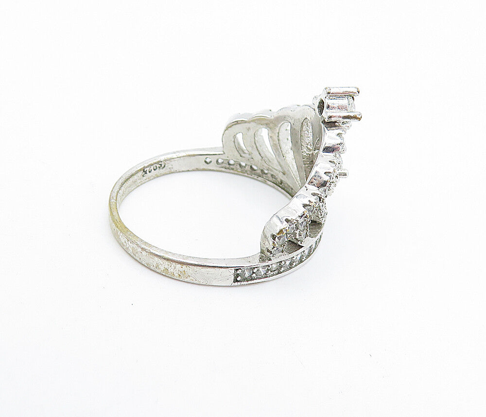 925 Sterling Silver  Shiny Cubic Zirconia Royal Crown Band Ring Sz 7.5  RG7588