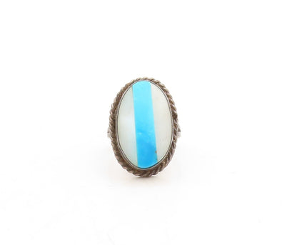 925 Sterling Silver Vintage Ring Dark Tone Modernist Gemstone  Sz 8  RG31278