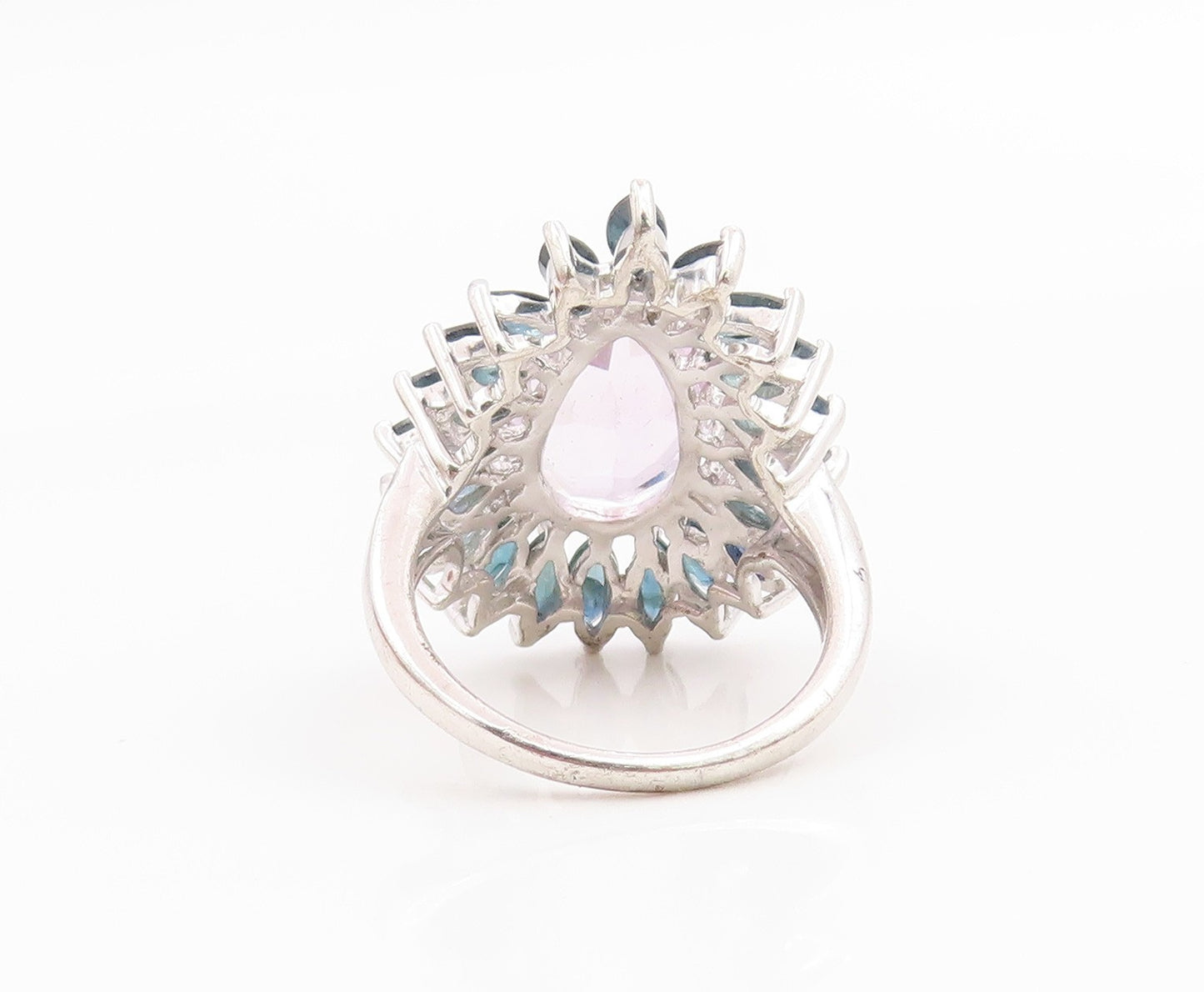 925 Sterling Silver Vintage Ring Pear Cut Amethyst & Sapphire Band Sz 7 RG36040