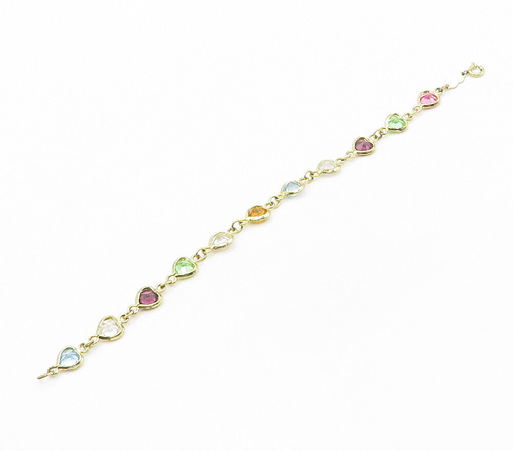 925 Sterling Silver Cubic Zirconia & Multi Color Topaz Chain Bracelet BT6216