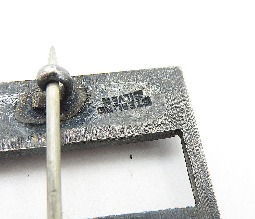 925 Sterling Silver  Vintage Oxidized Square Domed Design Brooch Pin  BP2220