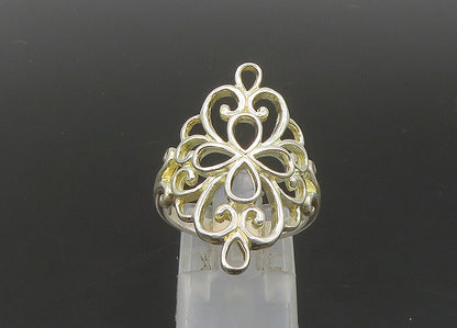 925 Sterling Silver  Vintage Shiny Open Floral Motif Band Ring Sz 8.5  RG23190