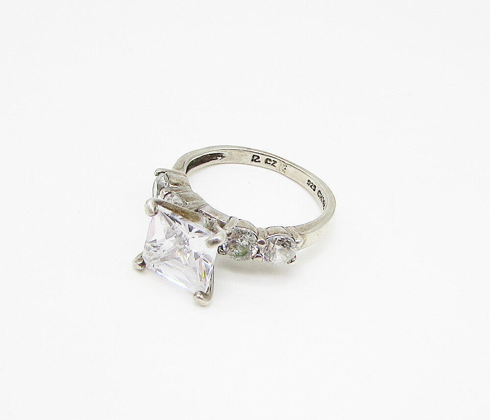 925 Sterling Silver  White Cubic Zirconia 5Stone Engagement Ring Sz 6  RG2967