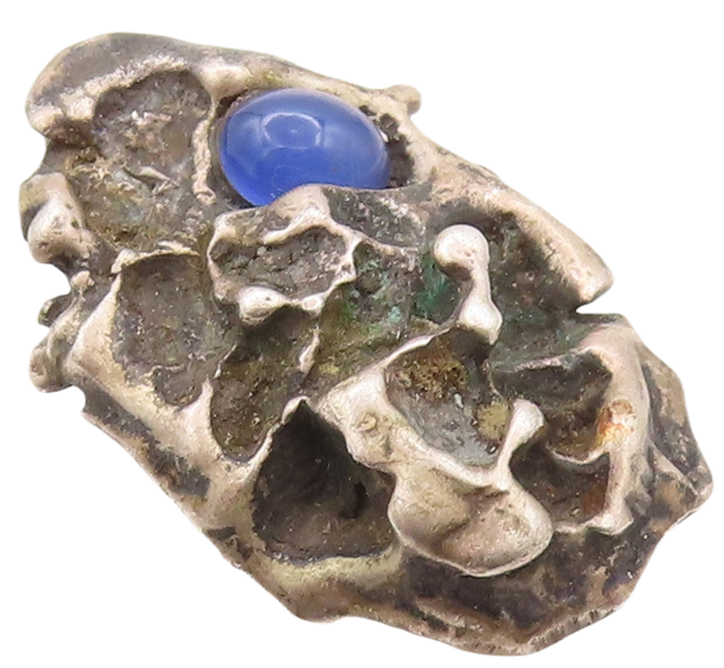 925 Sterling Silver Vintage Pendant Dark Tone Brutalist Gemstone  PT23595