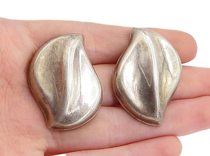 MEXICO 925 Sterling Silver  Vintage Shiny Hollow Leaf Drop Earrings  EG2695