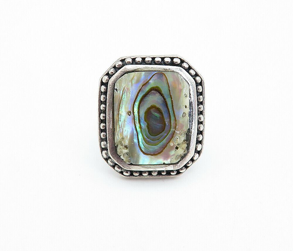 925 Sterling Silver  Vintage Abalone Shell Square Cocktail Ring Sz 6.5  RG4019