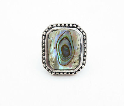 925 Sterling Silver  Vintage Abalone Shell Square Cocktail Ring Sz 6.5  RG4019