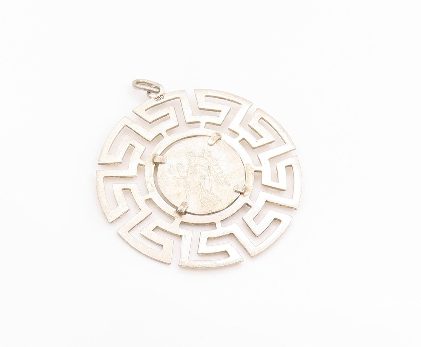 925 Sterling Silver Vintage Pendant Alexander Greek Roman Coin Medallion PT24997