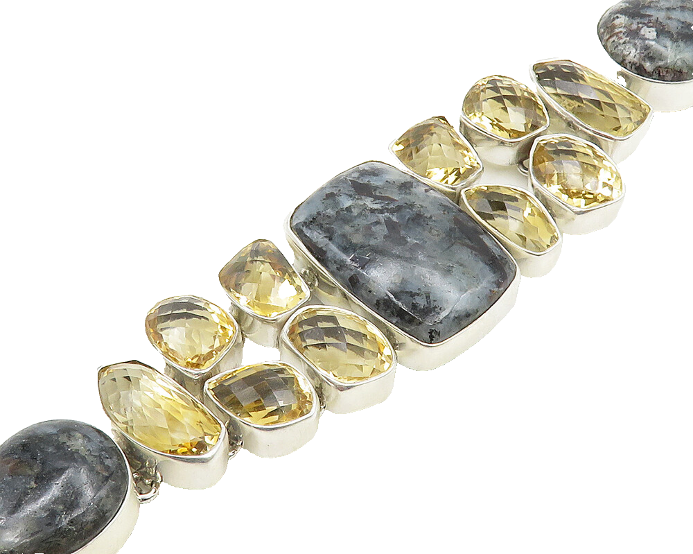 925 Sterling Silver  Jasper & Citrine Cluster Large Heavy Chain Bracelet  BT7488