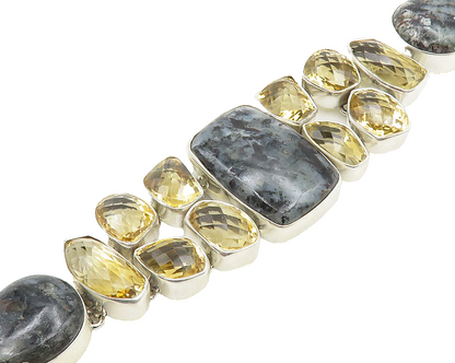 925 Sterling Silver  Jasper & Citrine Cluster Large Heavy Chain Bracelet  BT7488