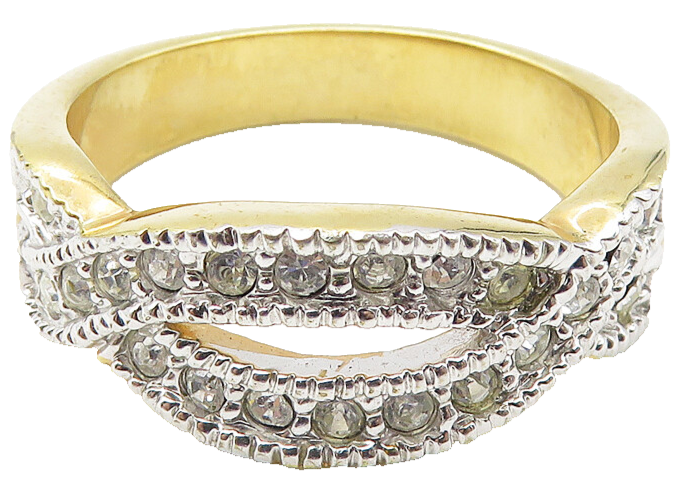 925 Sterling Silver  Sparkling Topaz Shiny Two Tone Band Ring Sz 9  RG10636