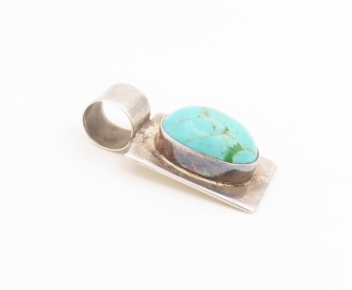 925 Sterling Silver Vintage Pendant MEXICO Cabochon Turquoise Charm  PT26594