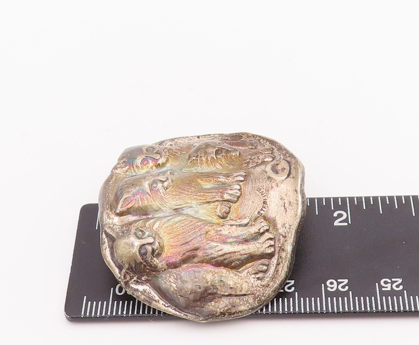 925 Sterling Silver Vintage Brooch Pin Solid Carved Lion Family  BP11037