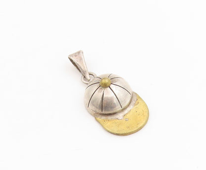 925 Sterling Silver Vintage Pendant Etched Two Tone Baseball Cap Charm  PT25240