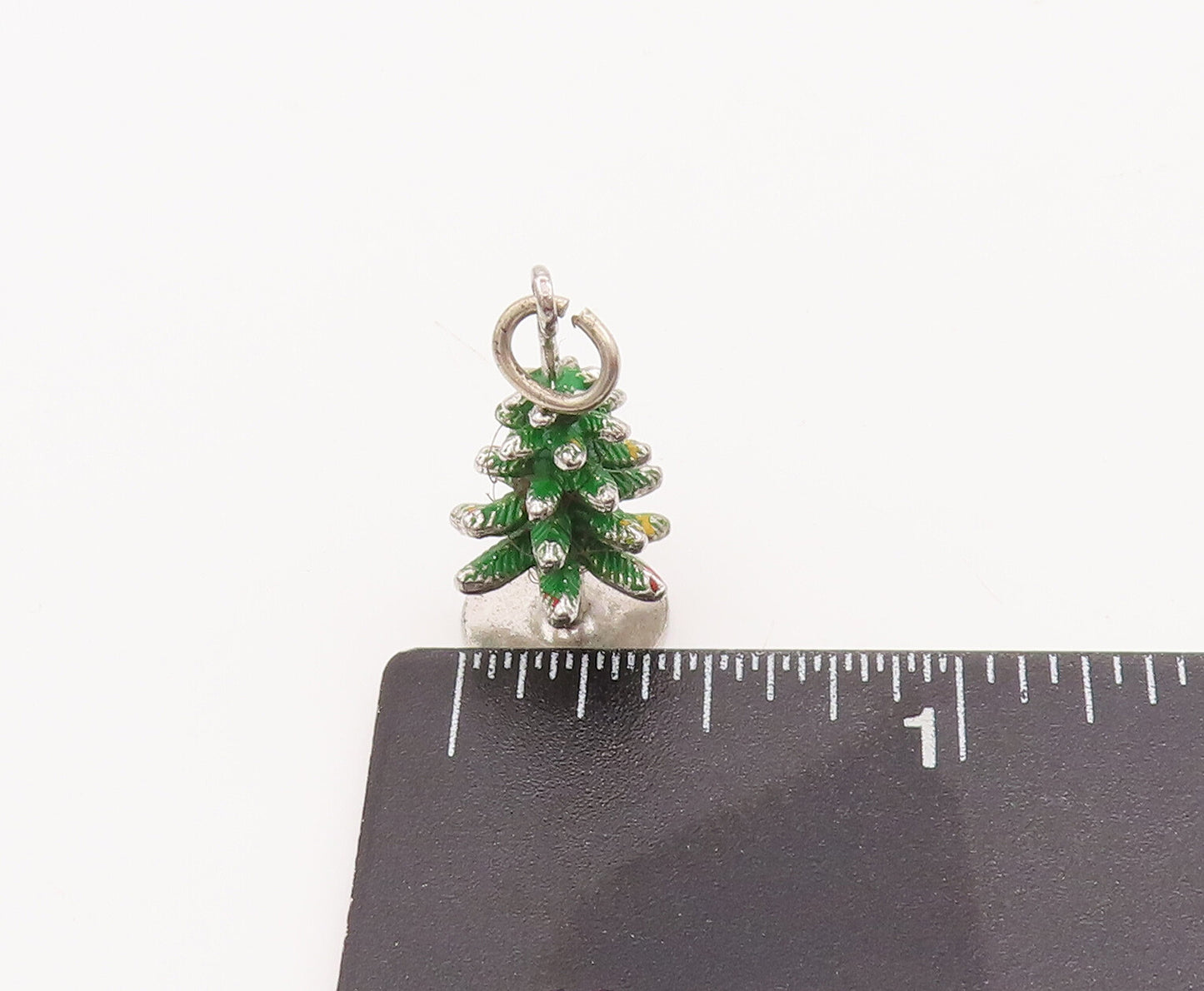 925 Sterling Silver Vintage Pendant 3D Carved Enameled Christmas Tree  PT23119