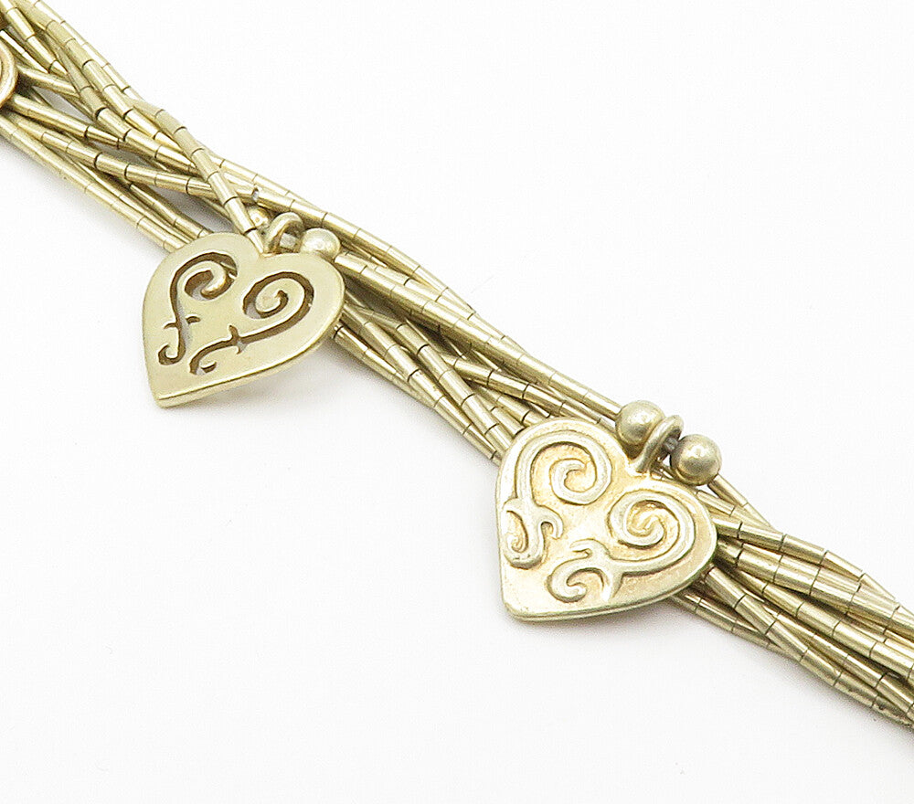SHUBE 925 Sterling Silver Vintage Love Heart Multi Strand Chain Bracelet BT6004