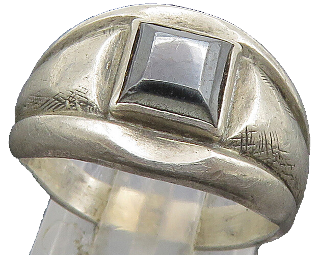 POST BELL 925 Sterling Silver Vintage Square Hematite Band Ring Sz 7  RG24681