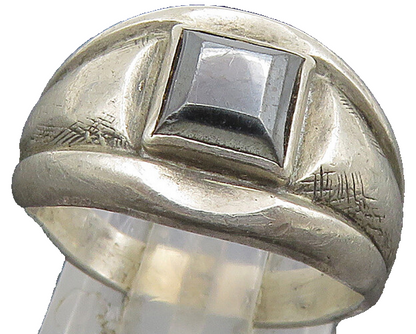 POST BELL 925 Sterling Silver Vintage Square Hematite Band Ring Sz 7  RG24681
