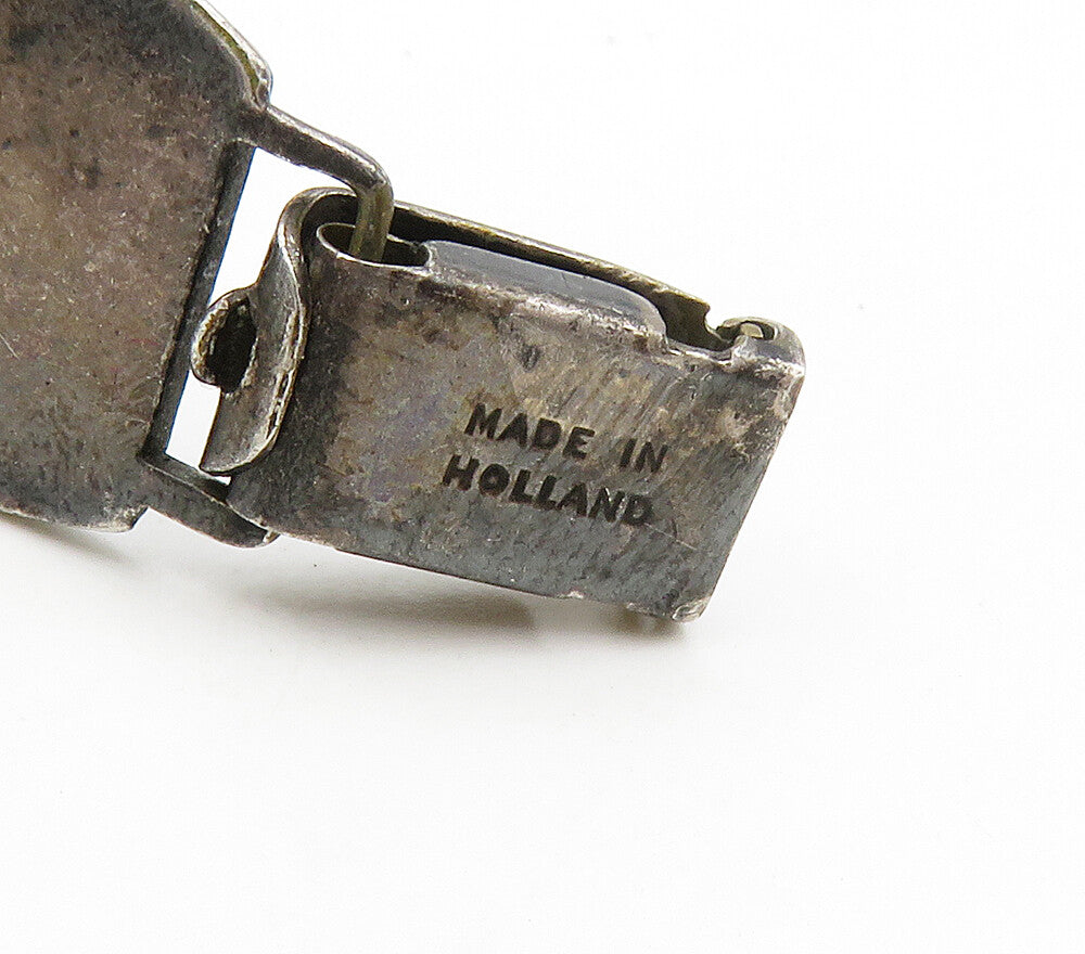 HOLLAND 925 Sterling Silver  Vintage Oxidized Canada Chain Bracelet  BT6289