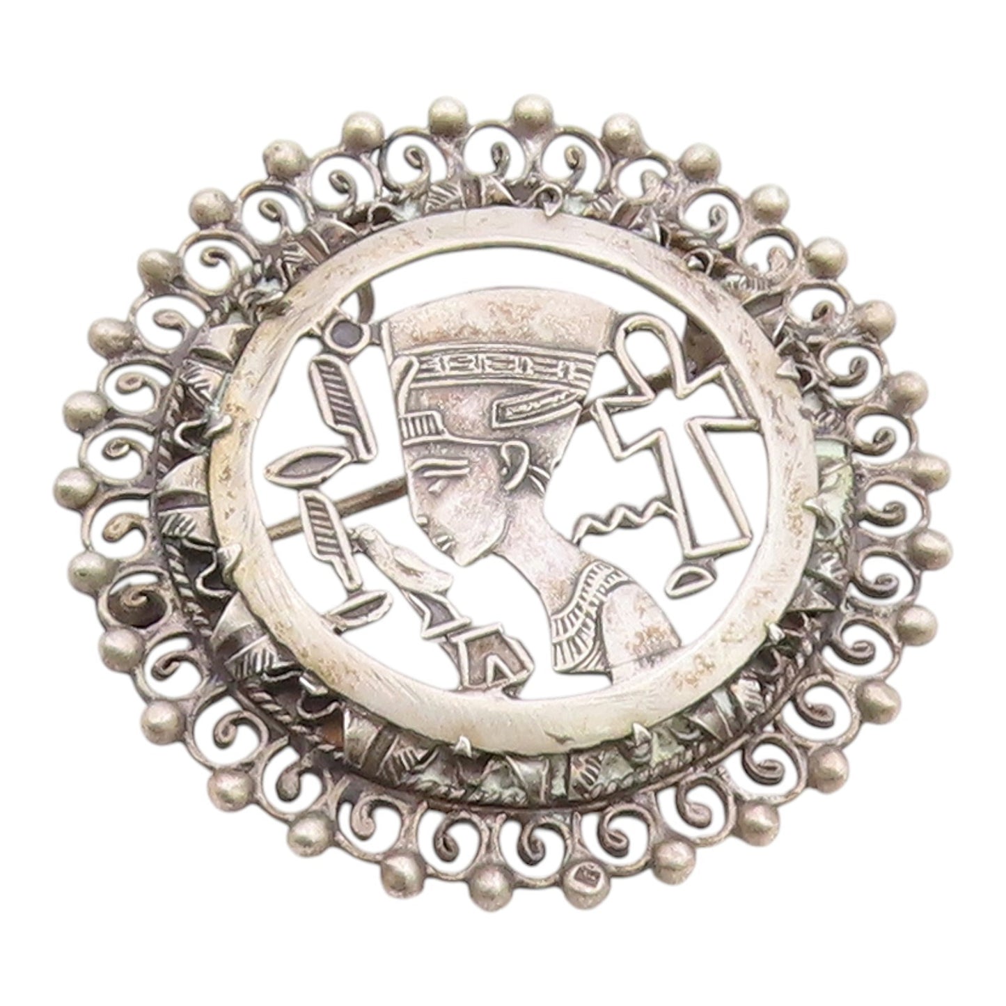 MIDDLE EAST 925 Silver  Vintage Egyptian Queen Nefertiti Brooch Pin  BP9400