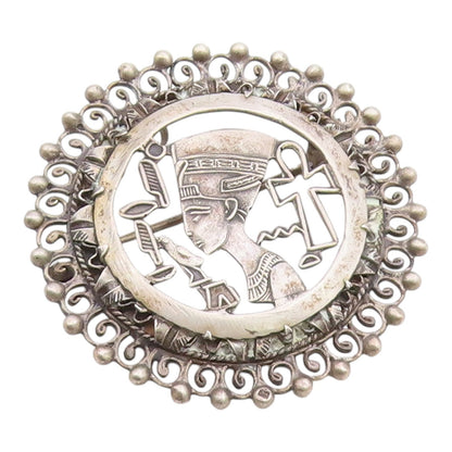MIDDLE EAST 925 Silver  Vintage Egyptian Queen Nefertiti Brooch Pin  BP9400