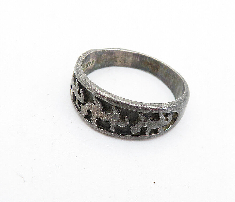 925 Sterling Silver  Vintage Antique Oxidized Lizards Band Ring Sz 7.5  RG7015