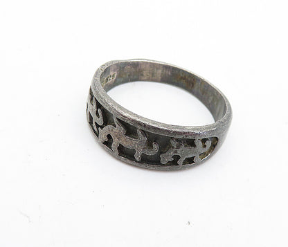 925 Sterling Silver  Vintage Antique Oxidized Lizards Band Ring Sz 7.5  RG7015