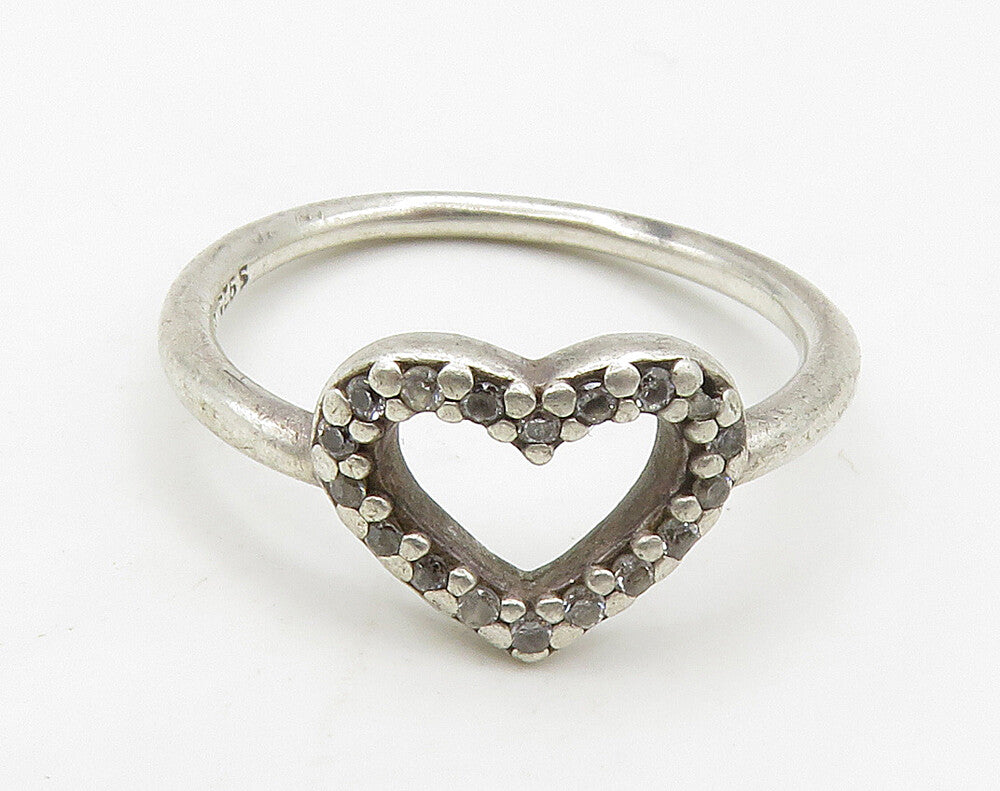 PANDORA 925 Silver  Vintage Topaz Open Love Heart Band Ring Sz 7.5  RG16267