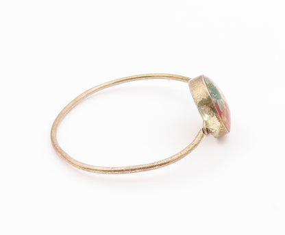 925 Sterling Silver  Vintage Flower Glass Art Bangle Bracelet  BT9652