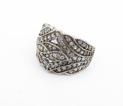 925 Sterling Silver  Vintage Sparkling Topaz Tapered Band Ring Sz 7  RG7191